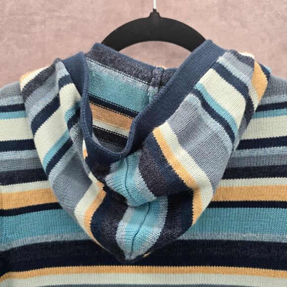Liz Claiborne Blue Stripe Button Hoodie Knit Long Sweater Cardigan Small - Picture 5 of 7